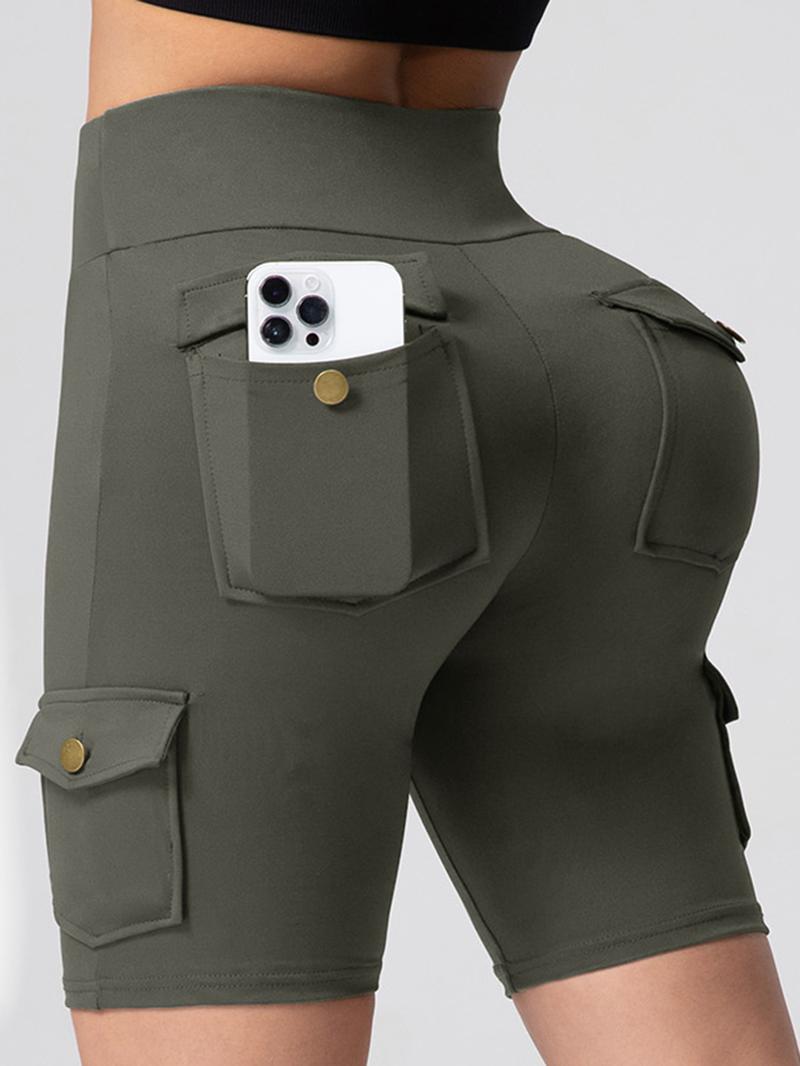 Women's Solid Color Pocket Design Skinny Shorts, Casual Comfy Breathable Shorts for Daily Wear, Ladies Bottoms for Summer