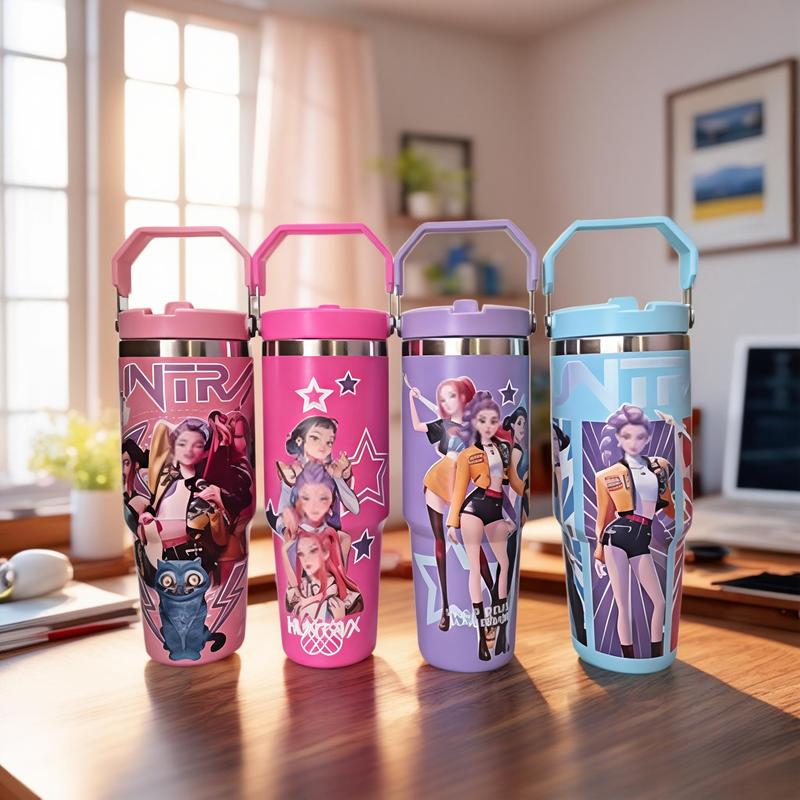K-Pop Ghost Hunter Vacuum Insulated Bottle Tumbler Vacuum Flask, Reusable with Lid and Straw, Perfect for Travel Work School Daily Coffee Gift