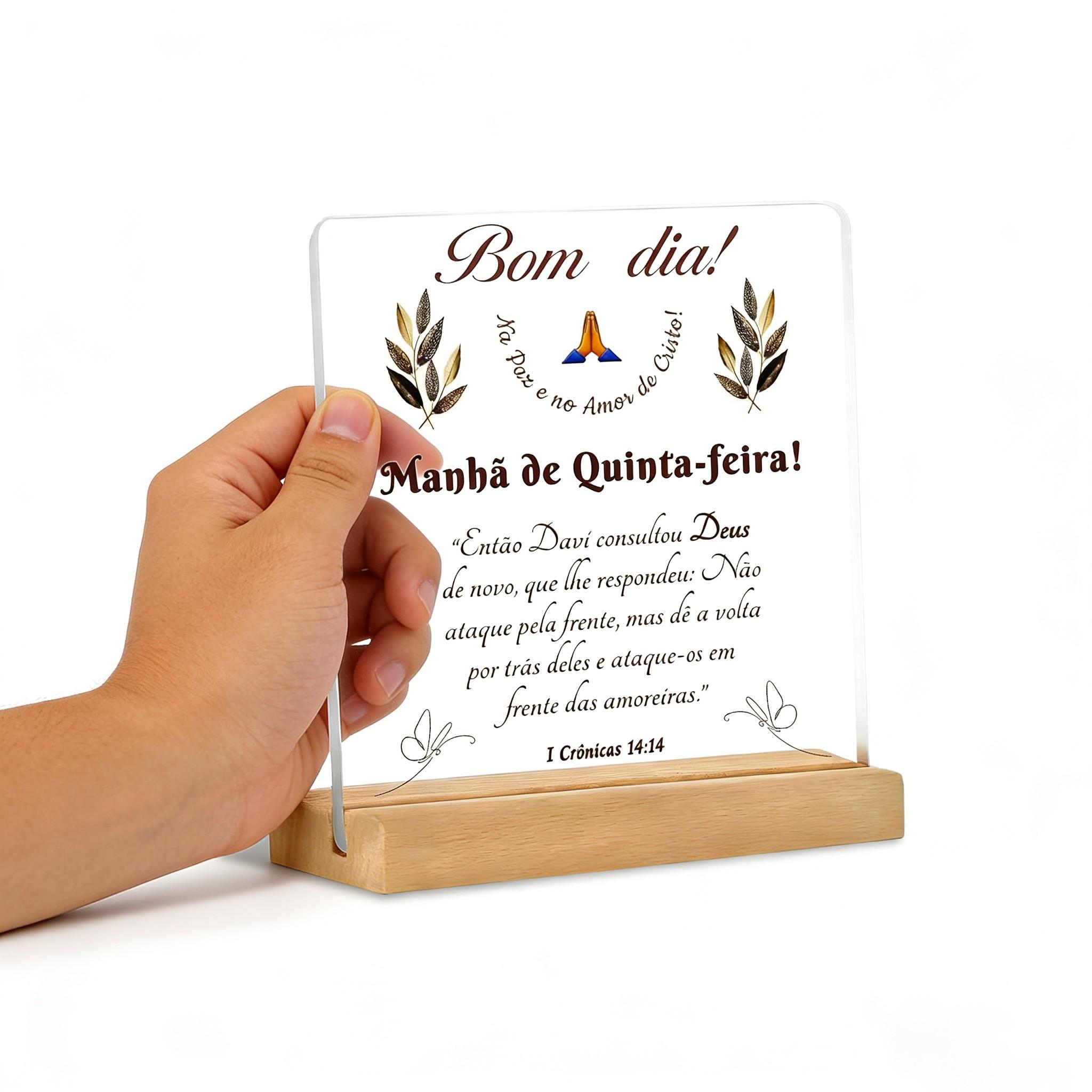 Bom Dia Thursday Morning Scripture Acrylic Plaque, Religious Home Decoration, Holiday Gift, Desktop Ornament with Wooden Base