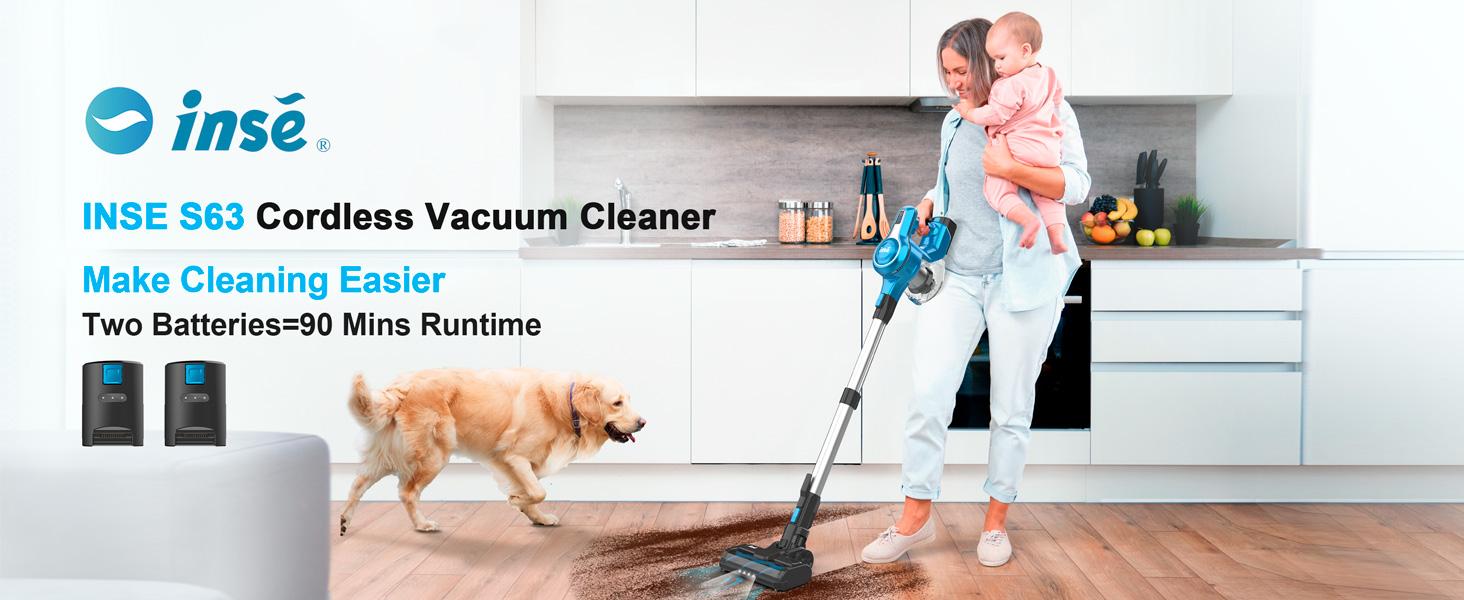 INSE S Series Cordless Vacuum Cleaner, 25Kpa 300W Powerful Cordless Stick Vacuum with 1 or 2 Batteries, Up to 45 or 90min Runtime, 6-in-1 Rechargeable Cordless Vacuum for Home Carpet Floor Pet Hair INSE S Series Cordless Vacuum Cleaner, 25Kpa 300W Powerful Cordless Stick Vacuum with 1 or 2 Batteries, Up to 45 or 90min Runtime, 6-in-1 Rechargeable Cordless Vacuum for Home Carpet Floor Pet Hair