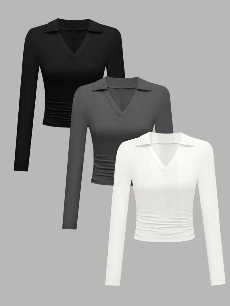 Women's Three-Piece Set Spring & Fall Knit Long Sleeve V-Neck Top, Fashion Slim-Fitting Casual for Daily Commute