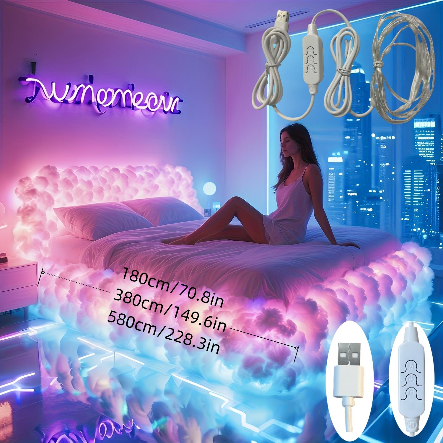 2/4/6-meter intelligent thundercloud light, DIY decorative light, with music synchronization, RGB color change, USB power supply, non waterproof, for bedroom, living room, game room, holiday decorative wall lights/night lights, Led Mood Light