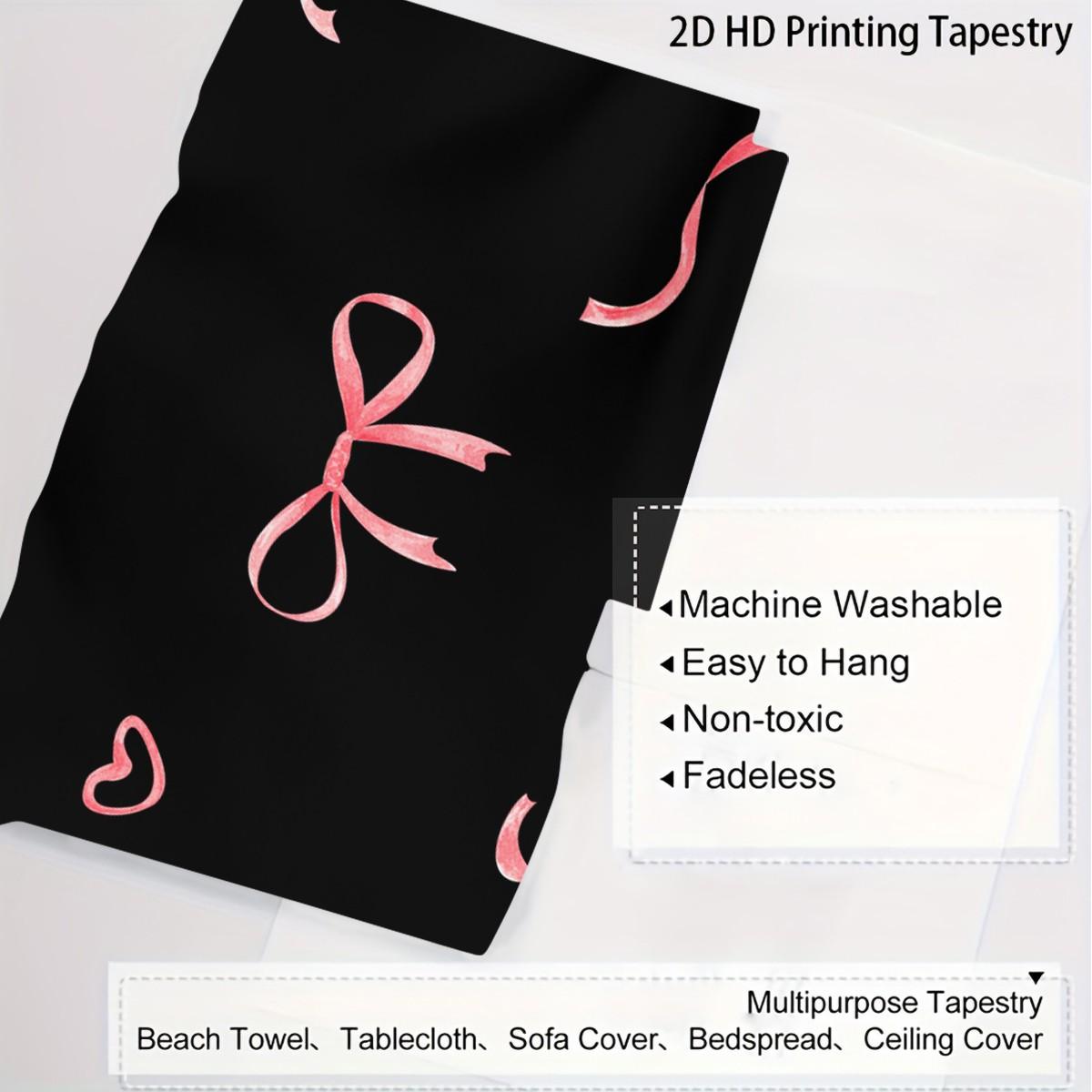 1Pcs Coquette Pink Bow Printed Tapestry, Sweet Y2K Aesthetic Wall Hanging, Soft Durable Fabric with Vivid Digital Print, Versatile Tapestries for Bedroom, Dorm, Living Room & Vanity Area, Ideal Cute Room Decor