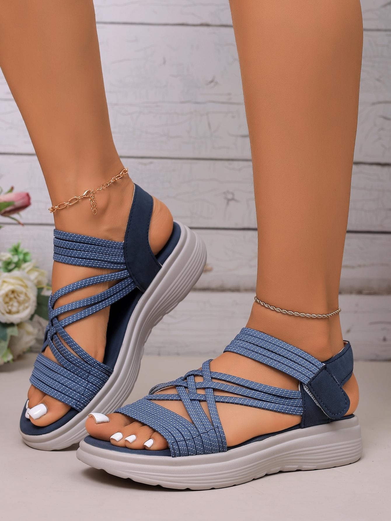 Lightweight elastic platform sandals, casual sports sandals, breathable and comfortable flat shoes, non-slip for pregnant women, vacation beach shoes