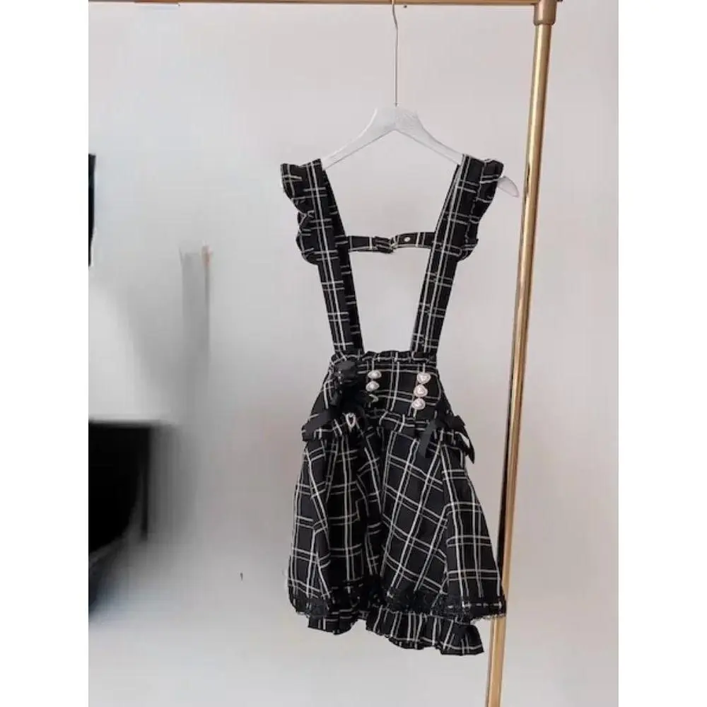 Japanese Sweet Lolita Style Mini Skirt Women Elegant Lace Bandage Party Cake Skirts Female Gothic Y2k Metal Buckle Skirt