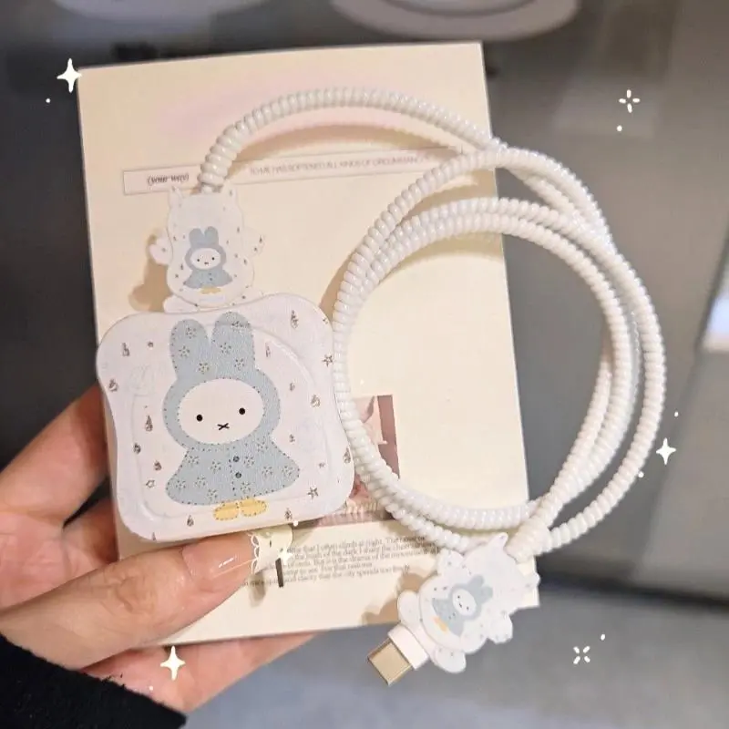 Miffy Waterproof Charging Cable Protector for IPhone15/17ProMax 20W Fast Charge Sleeve with Anti-Tangle Rope Durable TPU Cover