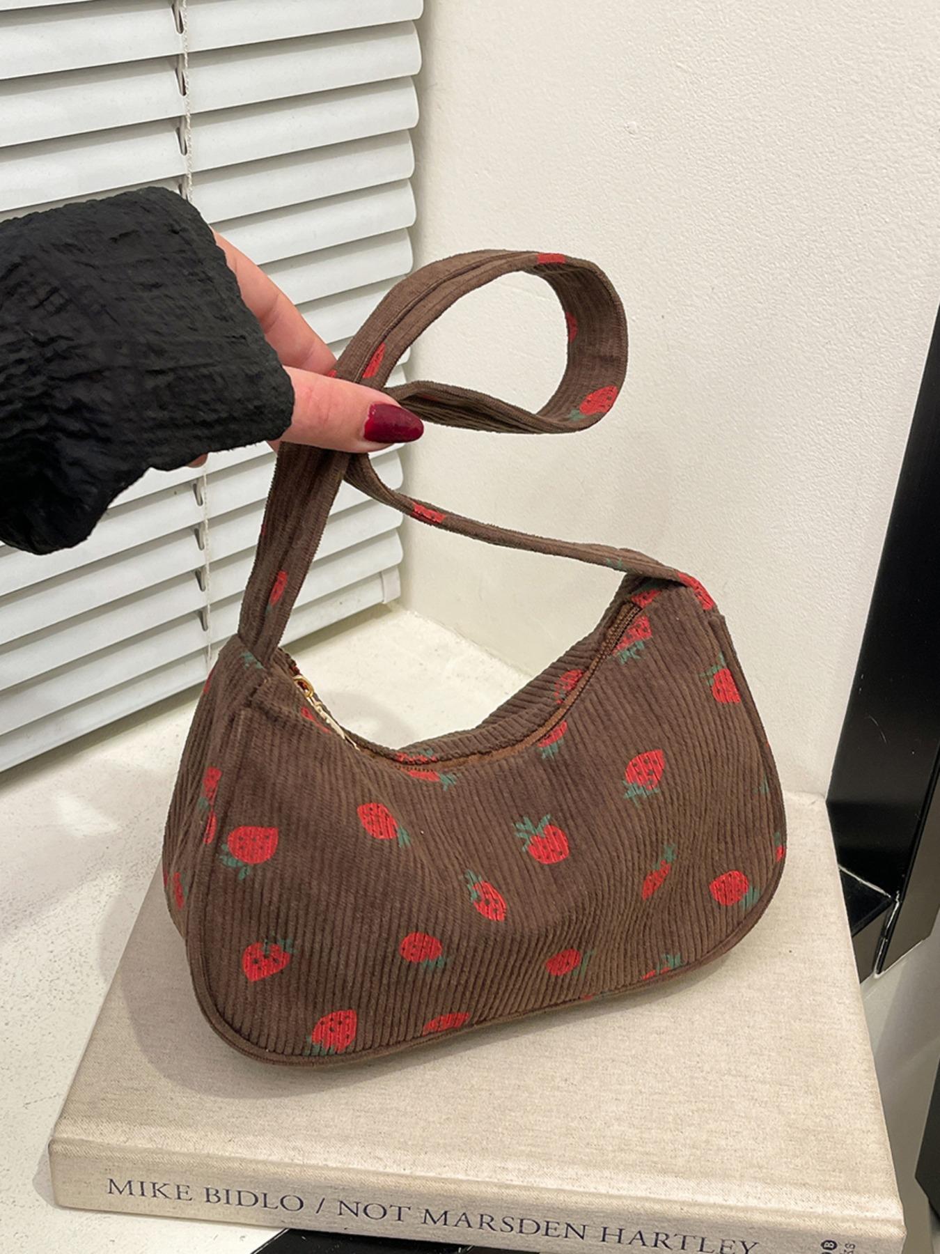 Fashionable Fruit Print Shoulder Bag, Large Capacity, Cute and Fresh Design, Versatile Plain Color Backpack, Perfect for Daily Use