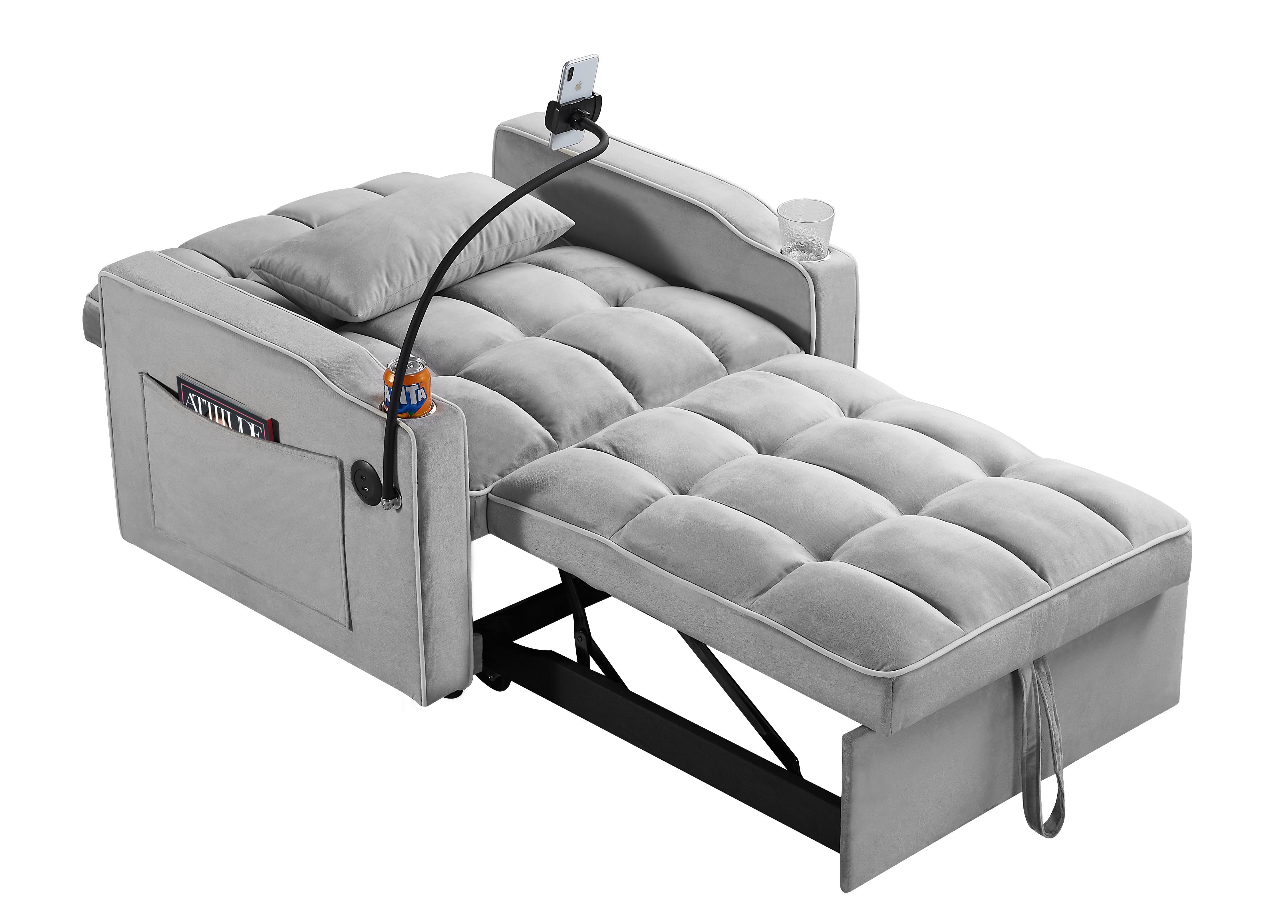 Convertible Sleeper Chair Sofa Bed Adjustable Pull Out Sleeper Chair Bed Multi-Pockets Folding Sofa Bed for Living Room Bedroom Small Space,3-in-1 Sofa Bed