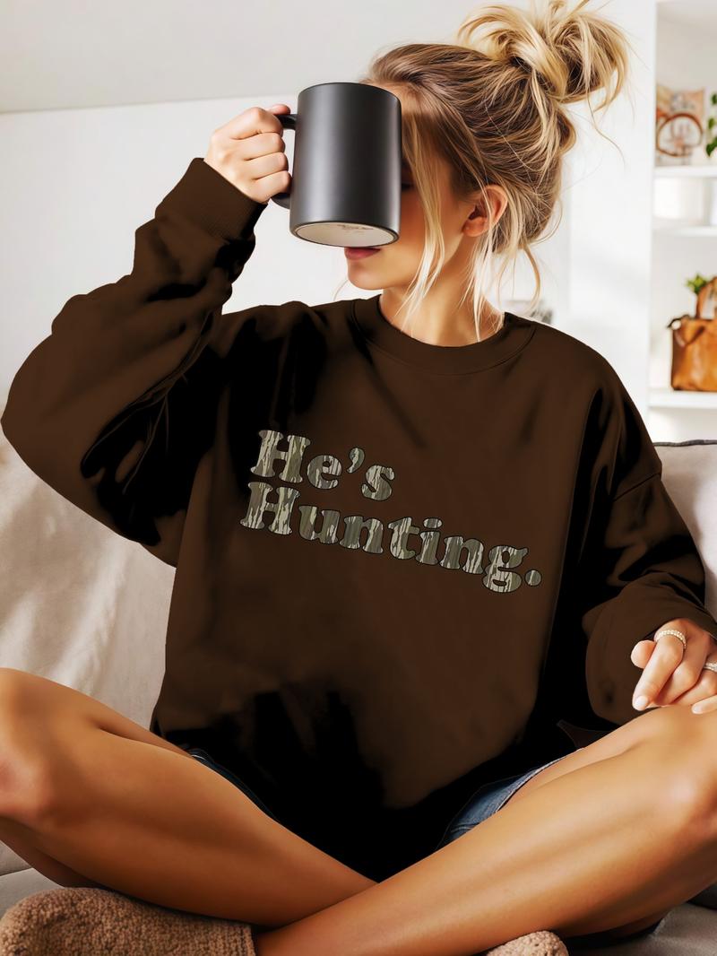 Unisex Botland Camo Letter Print Hoodie, Casual Loose-Fit Round Neck Sweatshirt, Fall & Winter Kint Fabric, Men Women Fashion Top