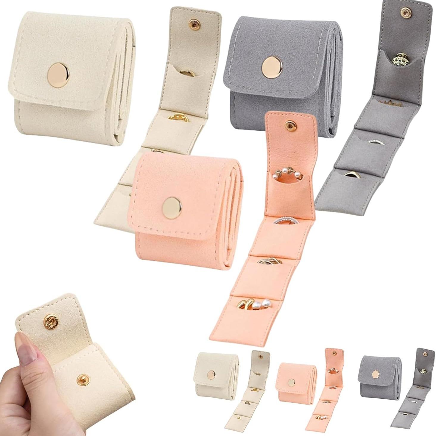 Mini Travel Jewelry Bag with Buckle, Secure Closure, Small Travel Jewelry Organizer Case, Foldable Jewelry Roll for Journey Rings, Necklaces, Earrings, Bracelets-Lightweight Jewelry Storage Organizer, Compact Storage