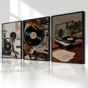 3Pcs PS Frame Art Painting, vintage vinyl record player, Modern Frame, Home Decor For Living Room, Bedroom, Office, Hallway Wall Decor, Odorless Print Artwork, Luxury Perfect Gift For Friends And Family