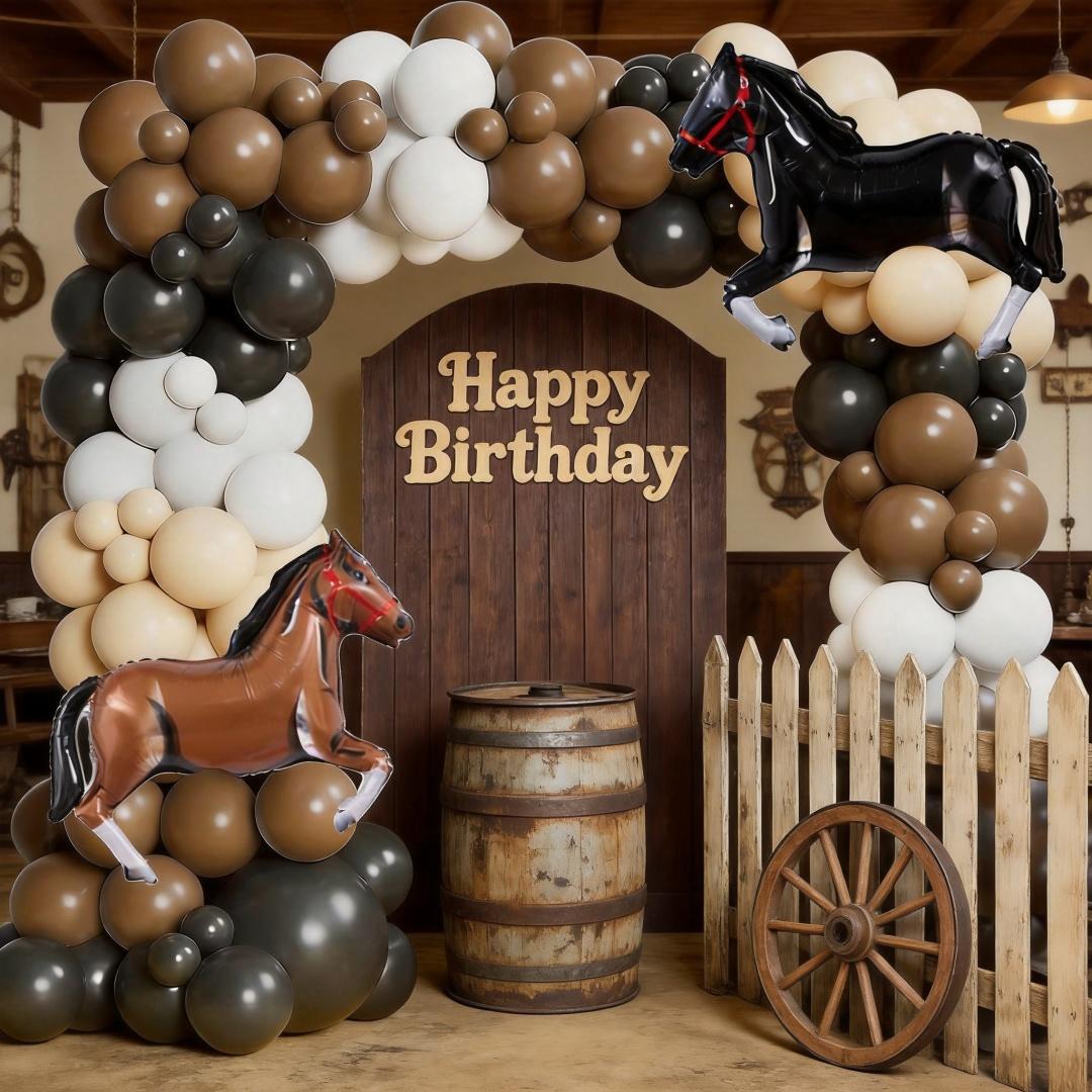 116 Piece Western Horse Racing Theme Balloon Set, Latex Balloons with Horse Foil Balloons, Perfect for Birthday Parties, Balloon Arch, Party Balloons Decorations
