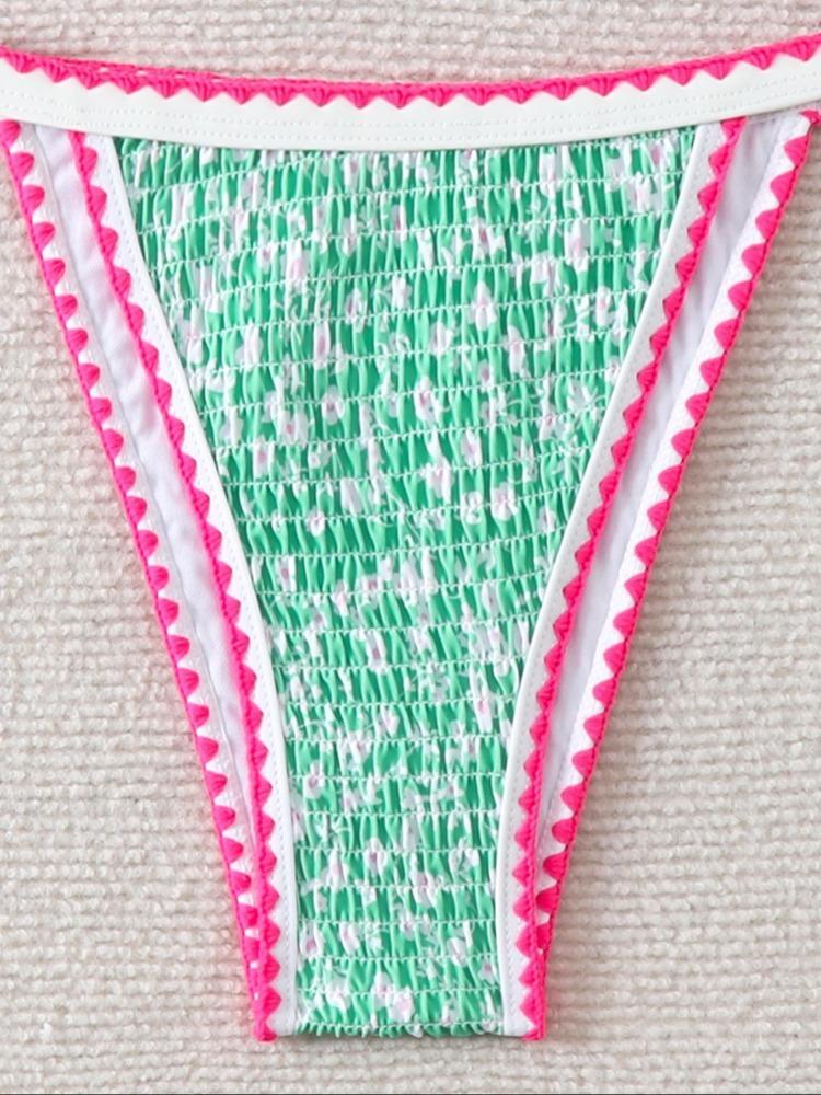 Women's Print Triangle Bikini Set, Adjustable Thin Straps, Low Waist Pants, Elastic Fabric, Casual Beachwear for All Seasons, Floral Print Bikinis