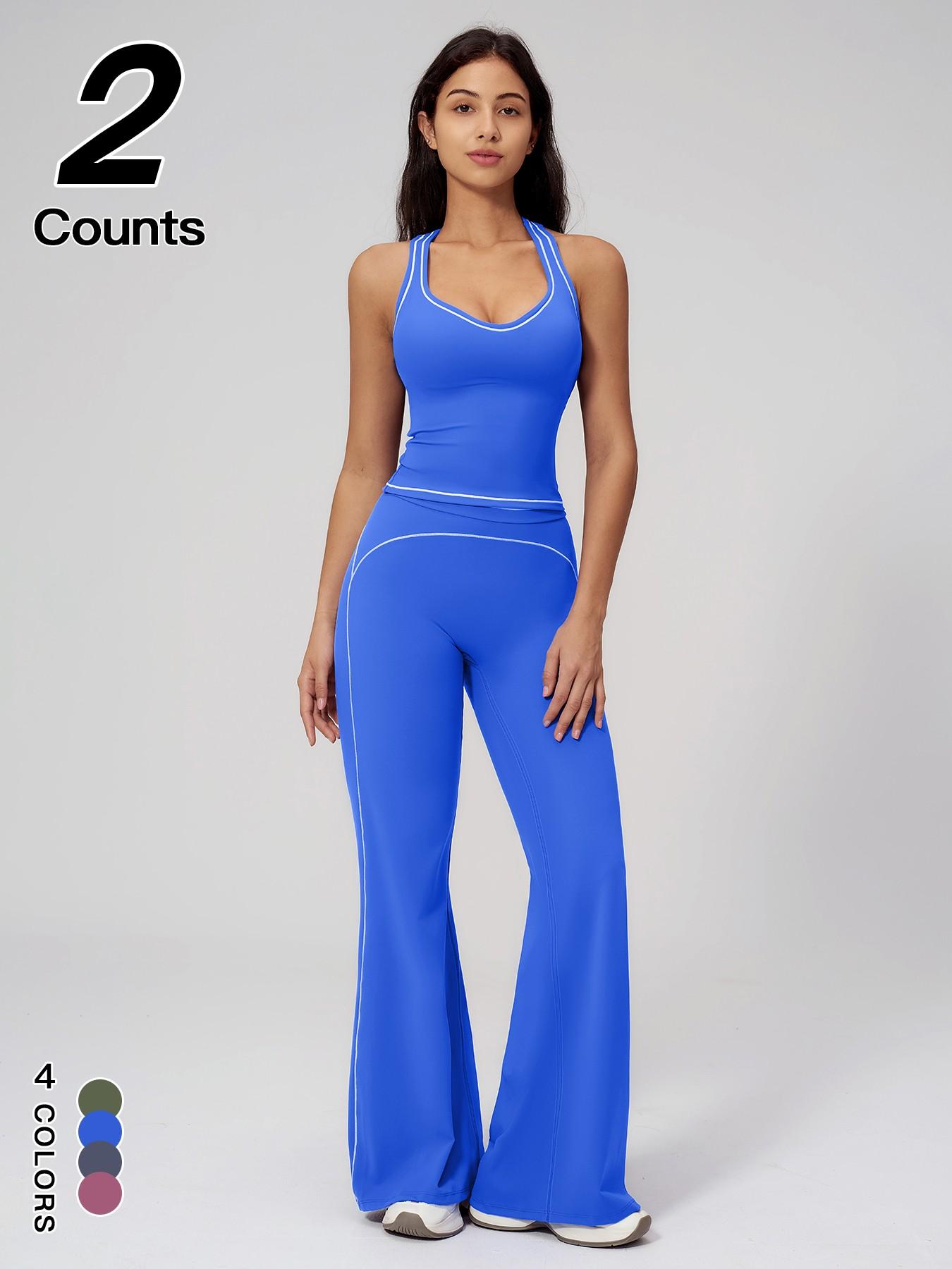 Sports Women's Quick-Dry Halter Tank Top Outdoor Yoga Tummy-Control Flared Pants Casual Active Wear for Spring and Fall
