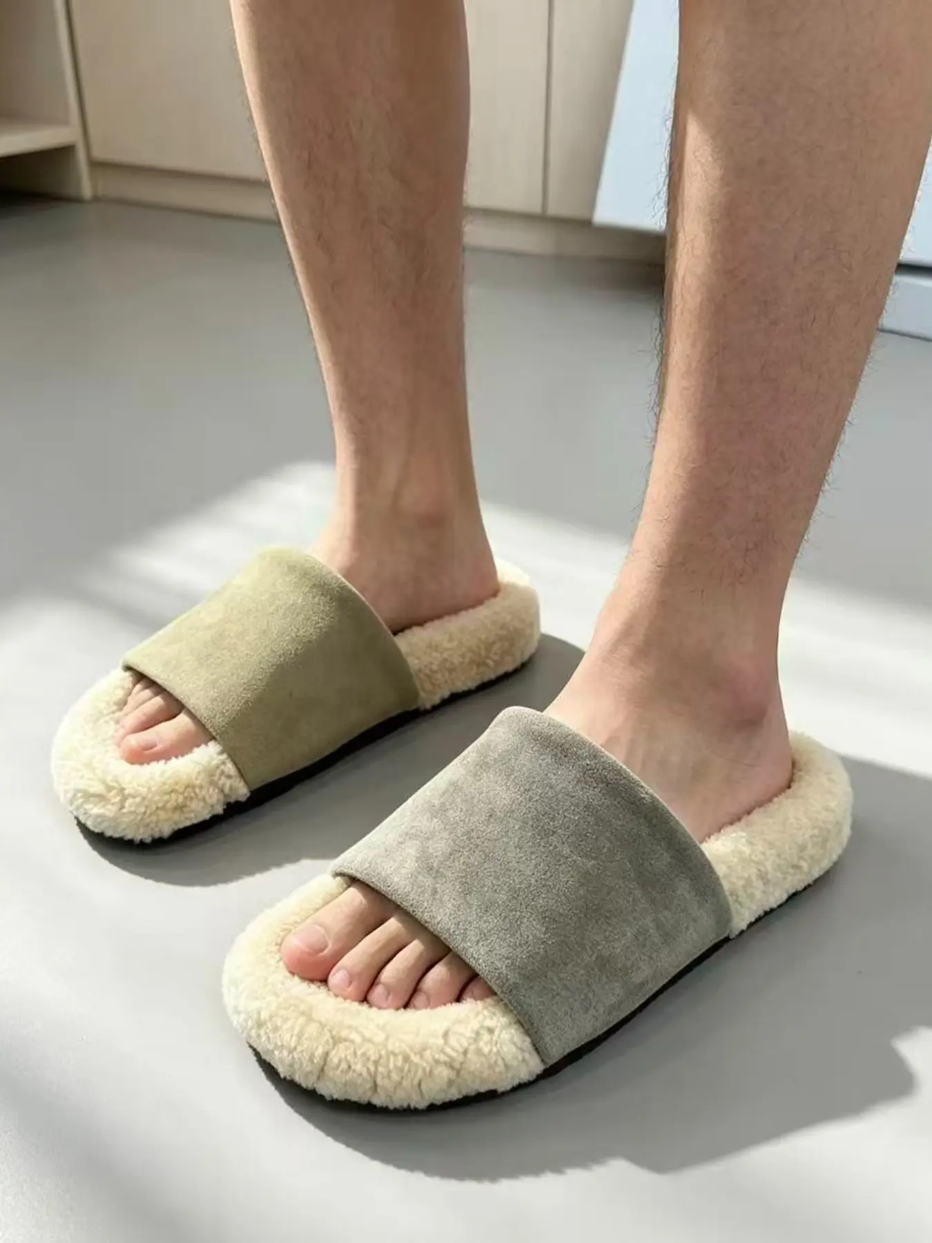 Women's Fall Winter Suede Plush Flat Sandals, Open Toe Back Strap Casual Streetwear Shoes, Daily Wear Comfortable Footwear, Casual Slipper Sandals