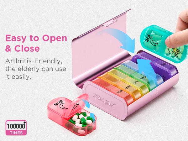 Metal XL Weekly Pill Organizer 2 Times a Day, Large Travel Daily Pill Box 7 Day, Portable Week Twice Pill Holder Container, AM PM Pill Case for Medicine Vitamin Medication Supplement, Christmas Gifts