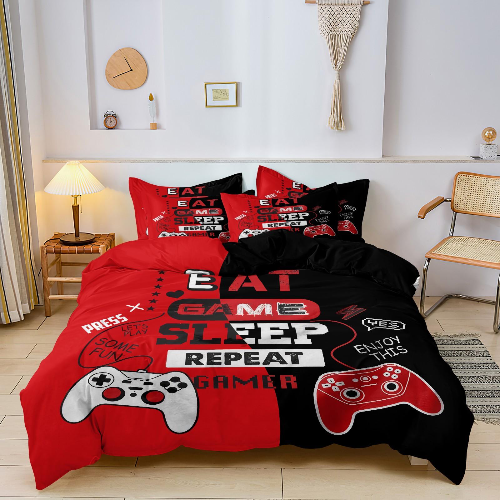 3-Piece Game Controller Print Bedding Set, Soft Breathable Fabric, All-Season Use, Includes 1 Fitted Sheet + 2 Pillowcases