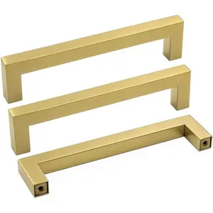 15 Pack Brass Kitchen Cabinet Handles Gold Cabinet Drawer Pulls - LSJ12GD115 Square Kitchen Bathroom Cabinet Door Handles 5 in Overall Length Closet Door Pulls