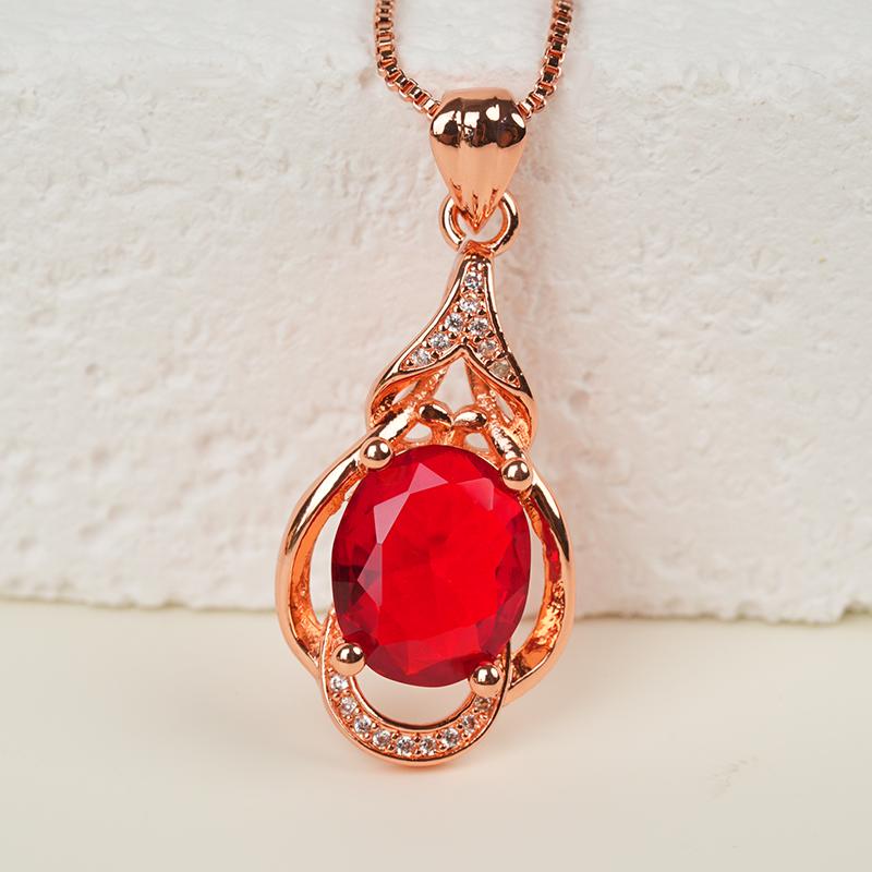 Pigeon Blood Red Teardrop Gemstone Necklace | Gold-Plated Elegant Pendant for Women