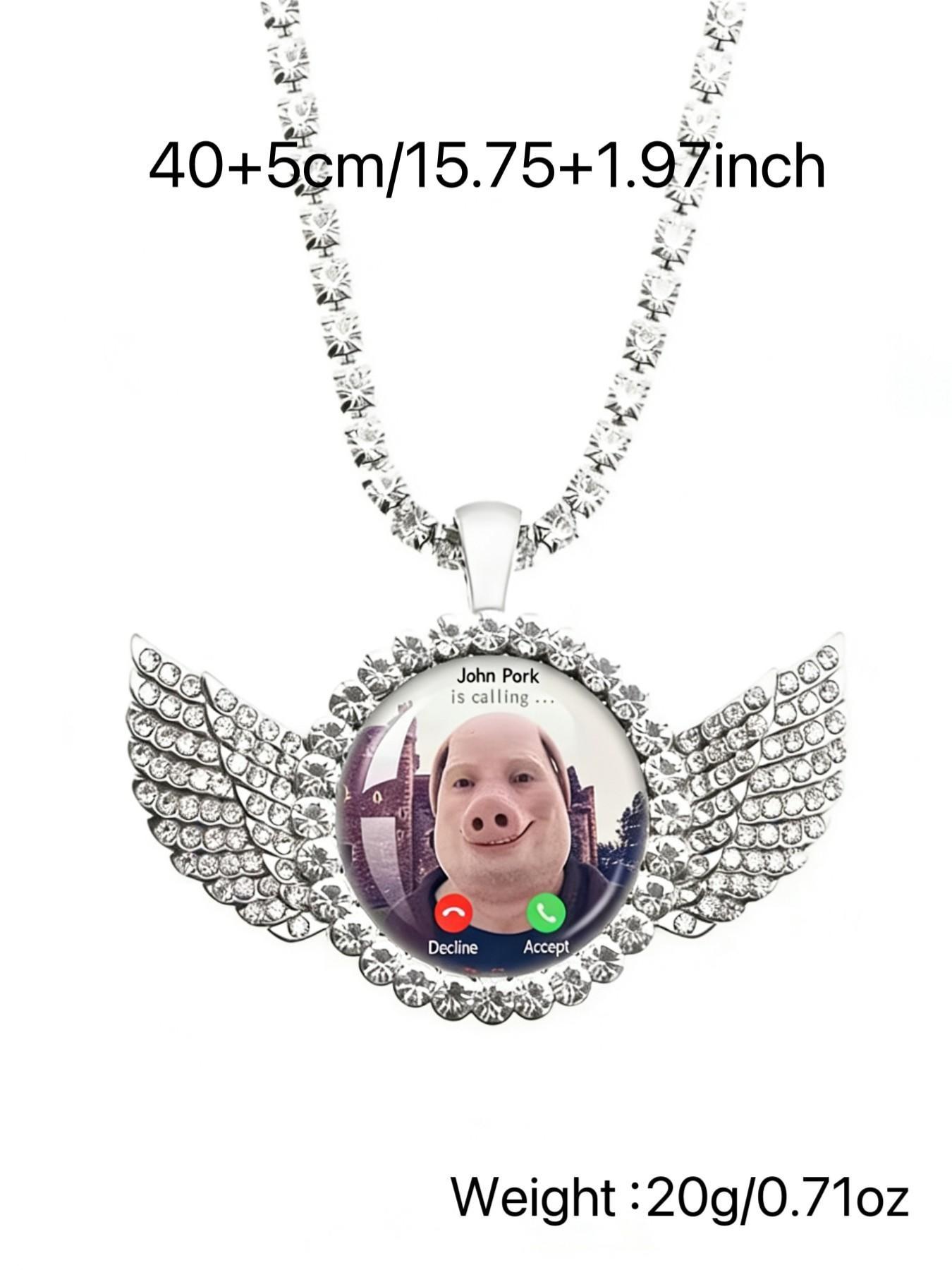 John Pork Calling Necklace, Funny Pig Theme Meme, Phone Call Pendant, Trendy Chain Jewelry, Perfect Gift for Pig Lovers