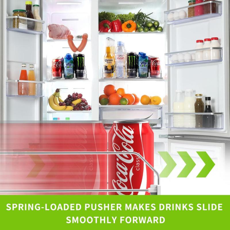 Soda Can Dispenser for Refrigerator,Self-Pushing Drink Organizer for Fridge, Width Adjustable Fridge Organization, Beer Pop Can Water Bottle Drink Dispenser for Fridge