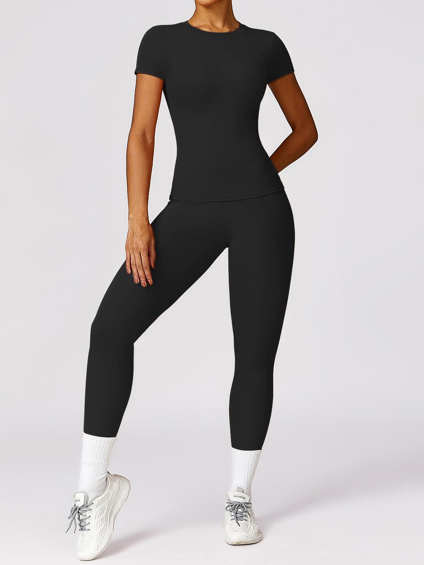 Sporty Two-Piece Set Women's Tee & High Waist Leggings Sportswear Set, Tracksuit Set for Yoga Gym Workout Running, Ladies Sportswear for All Seasons, Athletic Activewear Tracksuits