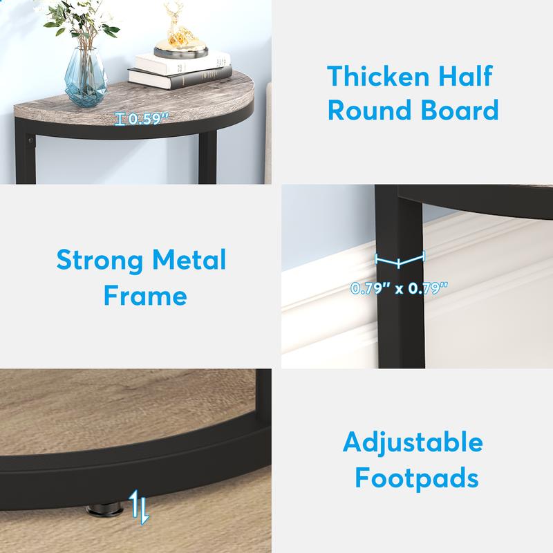 LITTLE TREE 2-Tier End Table Semi Circle, Small Half Round Side Table with Storage Shelf, Wood Accent Table Slim C Table for Sofa Couch, Living Room, Bedroom, Small Space, Easy Assembly