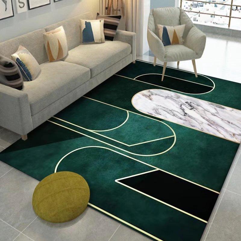 Luxury Emerald Green Gold Geometric Marble Flannel Area Rug - Modern Abstract Line Pattern Soft Mat for Living Room, Non-Slip Home Decor#EmeraldGreenRug #GoldGeometricMat #MarbleAbstractDecor #ModernCarpet #NonSlipFlannelRug