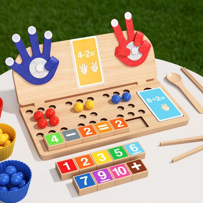 Wooden Math Board, Finger Counting, Addition Subtraction Cognitive Board, Number Matching, Logic Training, Educational Gift