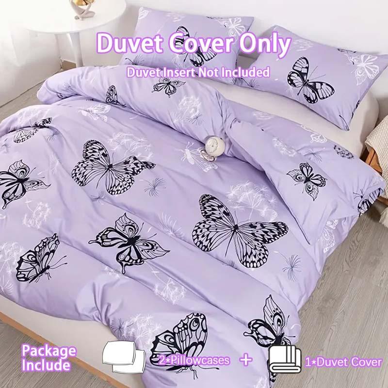 3-Piece Purple Butterfly Bedding Set.Soft, comfortable and breathable, suitable for bedrooms, guest rooms and school dormitories.Includes 1 duvet cover and 2 pillowcases (without filling).