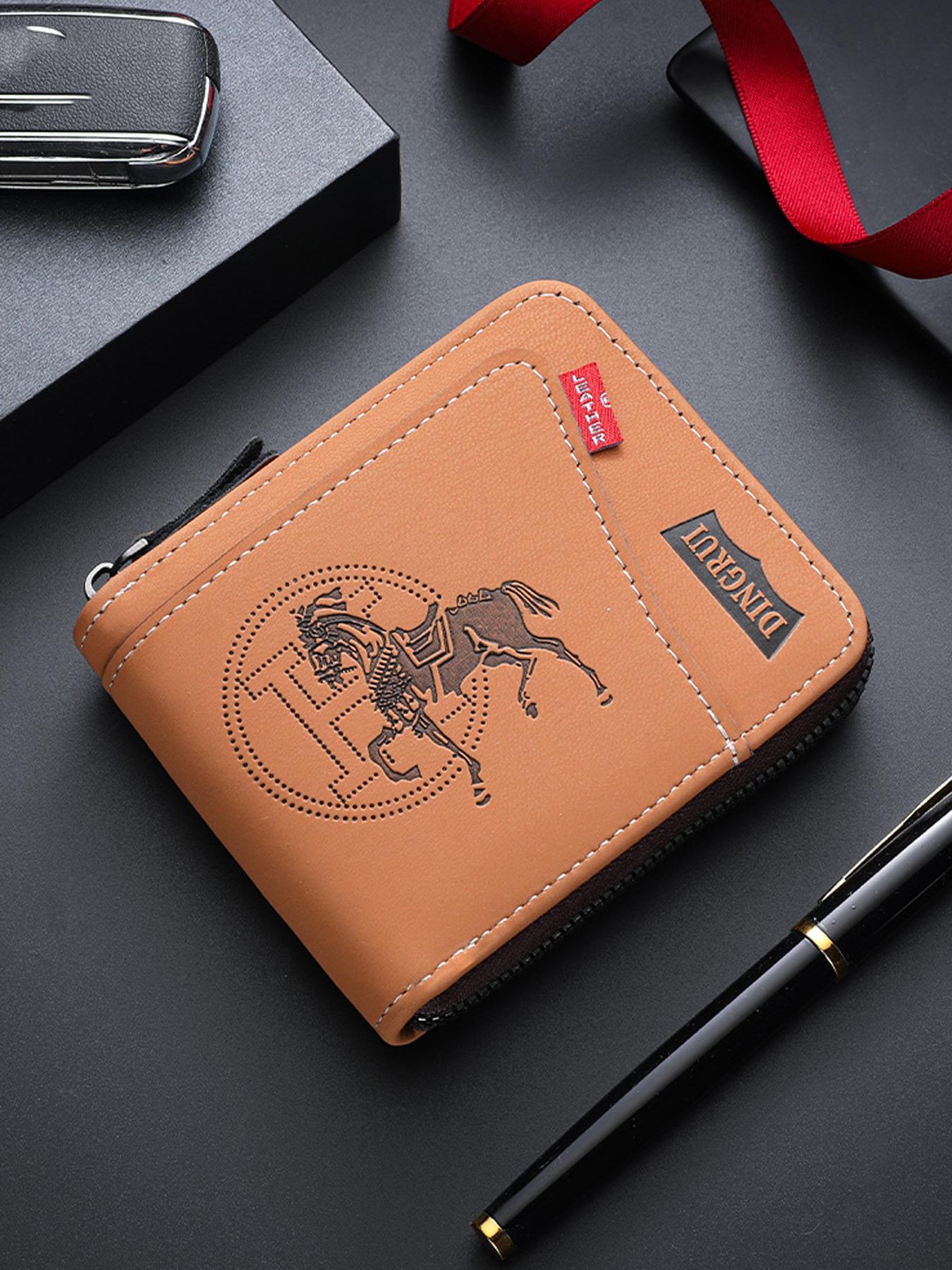 Men's PU Zipper Wallet, Business Fashion Wallet, Durable Fashion Wallet, Rfid Secure, Rfid Blocking Bifold Wallet, Large Capacity, Double Fold Design, Multi-Card Slots, Coin Purse & Credit Card Holder