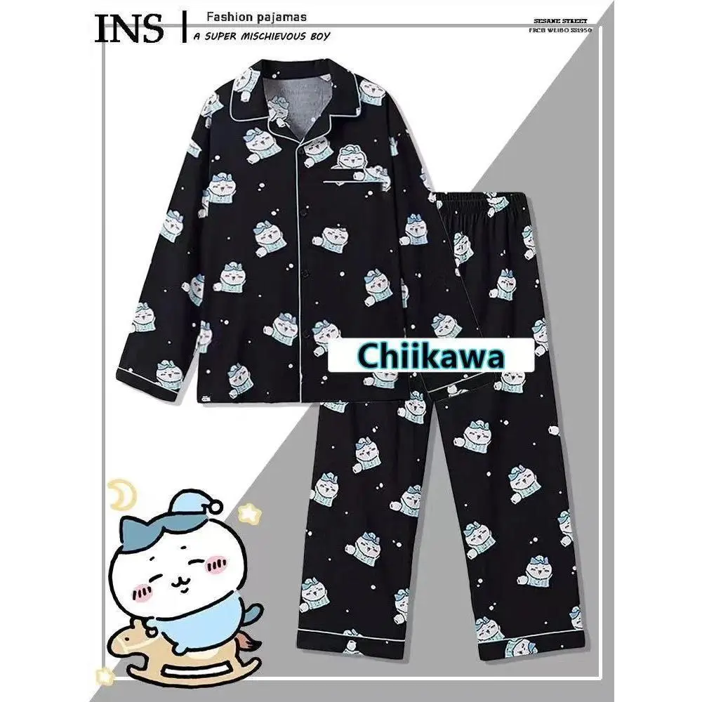 Chiikawa 2-Piece Long-Sleeve Pajama Set - Cute Hachiware Usagi Cartoon Loungewear, Fashionable Loose-Fit Nightwear Pyjamas for Kids (Toys & Hobbies Themed Apparel)