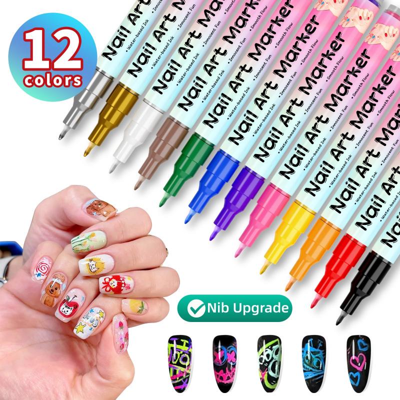 Nail Markers For Nail Art, 12/24 Colors Nail Art Pens Set, Diy Nail Art Marker, 3d Nail Polish Pens, Dry Nail Art Nail, For Art Drawing Painting Point Dotting Manicure Tools Nail Design