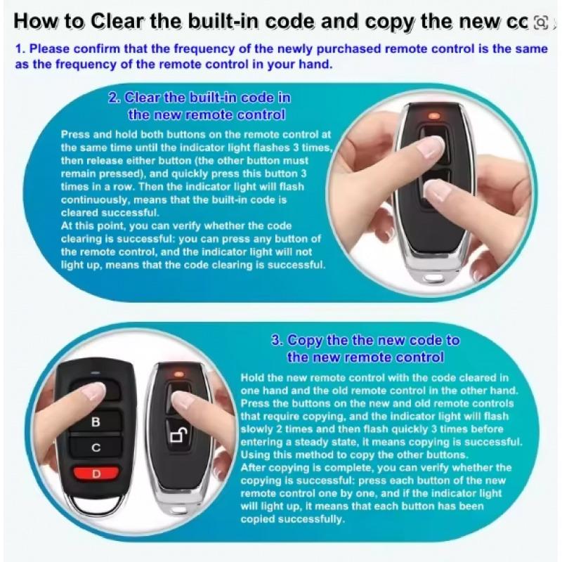 Universal 433 Mhz Wireless Clone Switch, 2-Button Gate Garage Door Control, Duplicator Remote Control Key, Lithium Button Cell Batteries Included