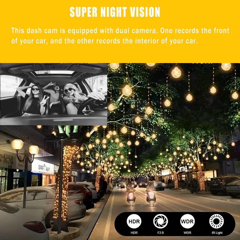 Front & Rear Dashcam, With WI-FI,1 Count Dash Camera for Car, Wide Angle Car Driving Recorder with IR Night-Vision G Sensor, 3.16 Inch IPS Screen 1080P HD Camera with Dual Lens, Fall Gift, Birthday Gifts