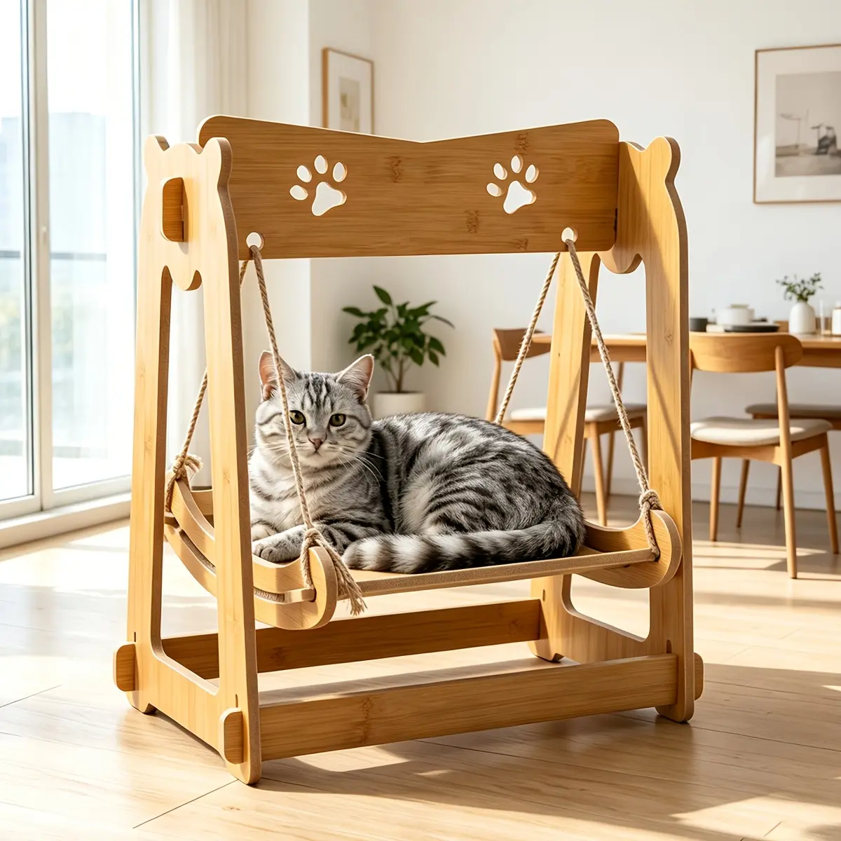 Cat Swing Bed with Freestanding Frame, Cat Hammock Chair with Widened Stable Base, Sturdy Cat Swing Hammock Bed for Indoor Cat Sleeping Resting And Playing, No-Tools Assembly Pet Furniture for Kitten Adult Cats