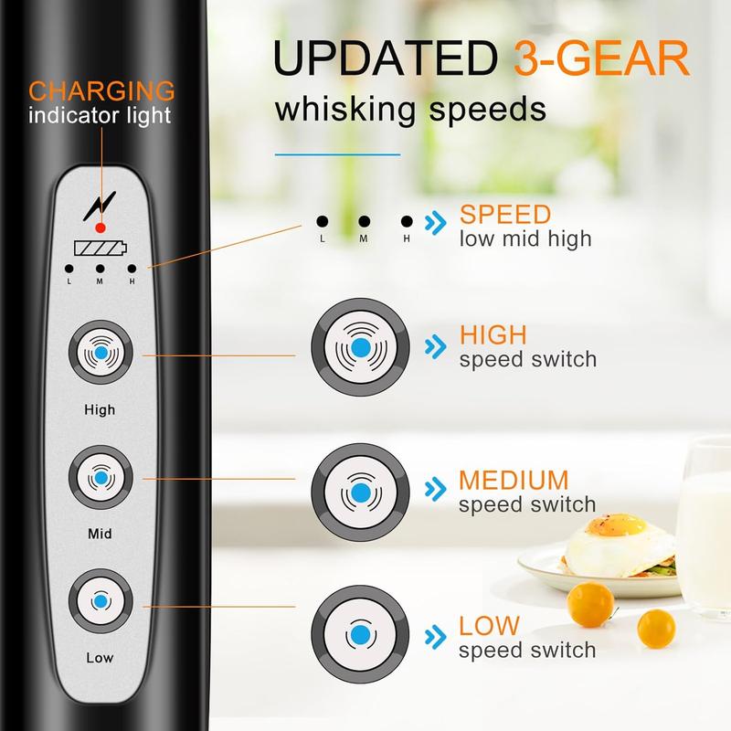 Handheld Milk Frother for Coffee, Rechargeable Electric Whisk with 3 Heads 3 Speeds Drink Mixer Foam Maker For Latte, Cappuccino, Hot Chocolate, Egg，Black Friday Online Event, Christmas Gifts