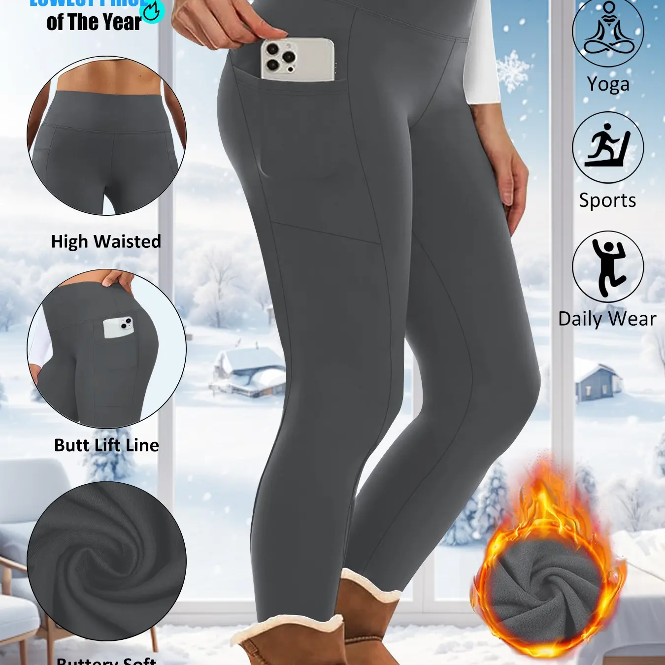 Women's Plus Size Tight Pants, High Waist Abdominal Control, Side Pockets, High Elasticity, Warm Comfort, Multi-Scene Use