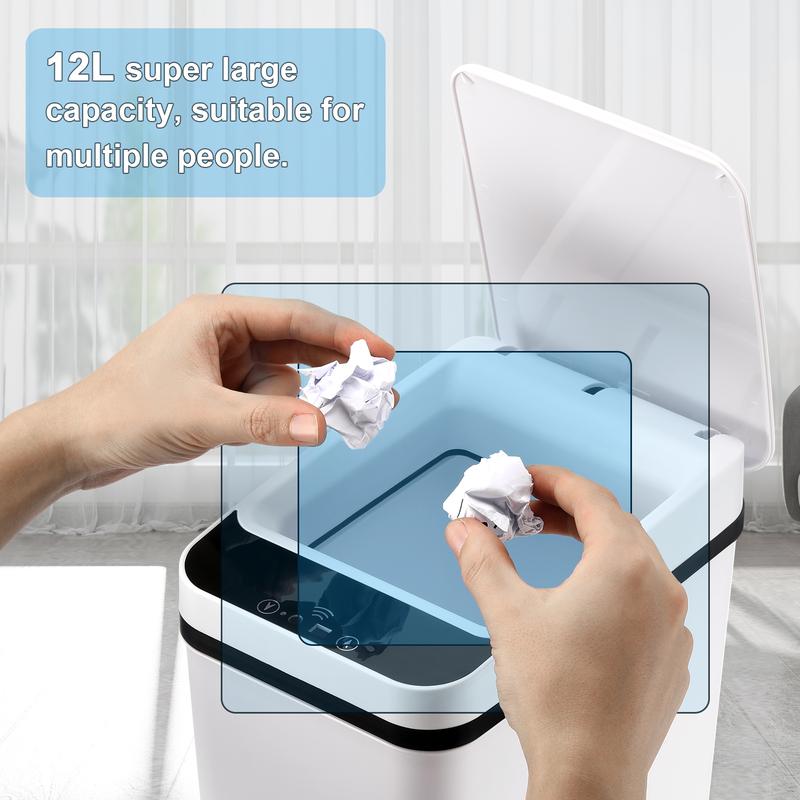 Automatic Touchless Garbage Can 12L Small Motion Sensor Smart Trash Bin for Bedroom Bathroom Office Living Room Kitchen Home Household Suppliers - Restroom