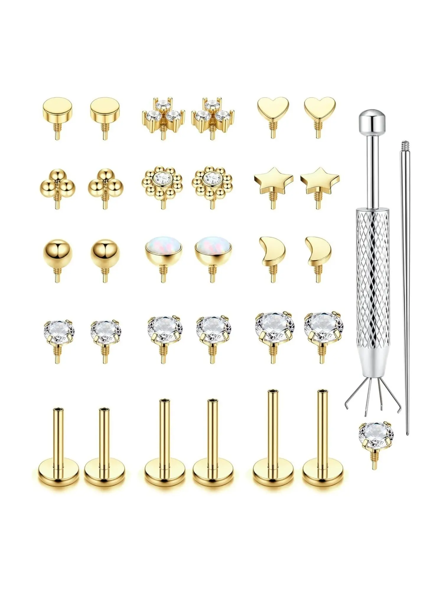 1 Set 16G 18G Flat Back Stud Earrings for Women Men Hypoallergenic Stainless Steel Internal Thread Stud Piercing Jewelry for Tragus Helix Cartilage Conch Nose Lip Labret Medusa Piercings