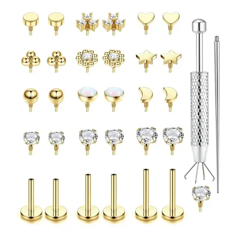 1 Set 16G 18G Flat Back Stud Earrings for Women Men Hypoallergenic Stainless Steel Internal Thread Stud Piercing Jewelry for Tragus Helix Cartilage Conch Nose Lip Labret Medusa Piercings Anti Tragus Jewelry
