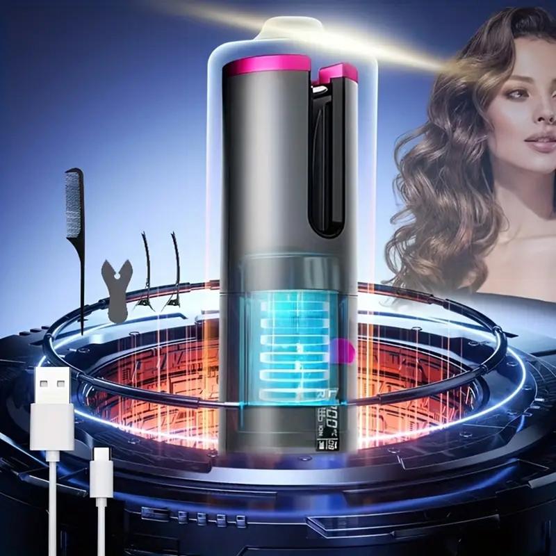 USB Rechargeable Cordless Hair Curler, Effortless Styling, 6 Heat Settings & Timer, Fast Heating, Auto Shut Off, No-Worry Styling Experience