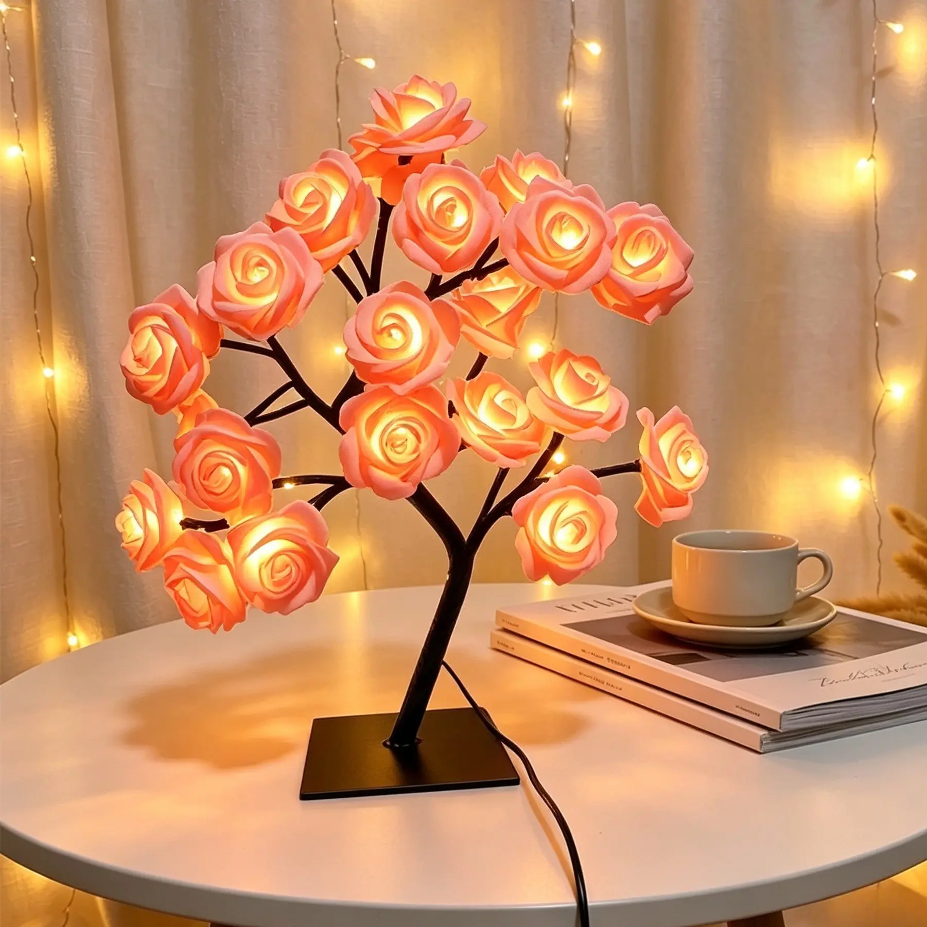Rose Flower Tree Night Light, USB-Powered Table Lamp, Floral Lamp, Flower Design Lamp for Bedroom Lighting, Home Decor Lighting, Holiday Decorative LED Light and Valentine's Day Gift #GLOBAL PICKS