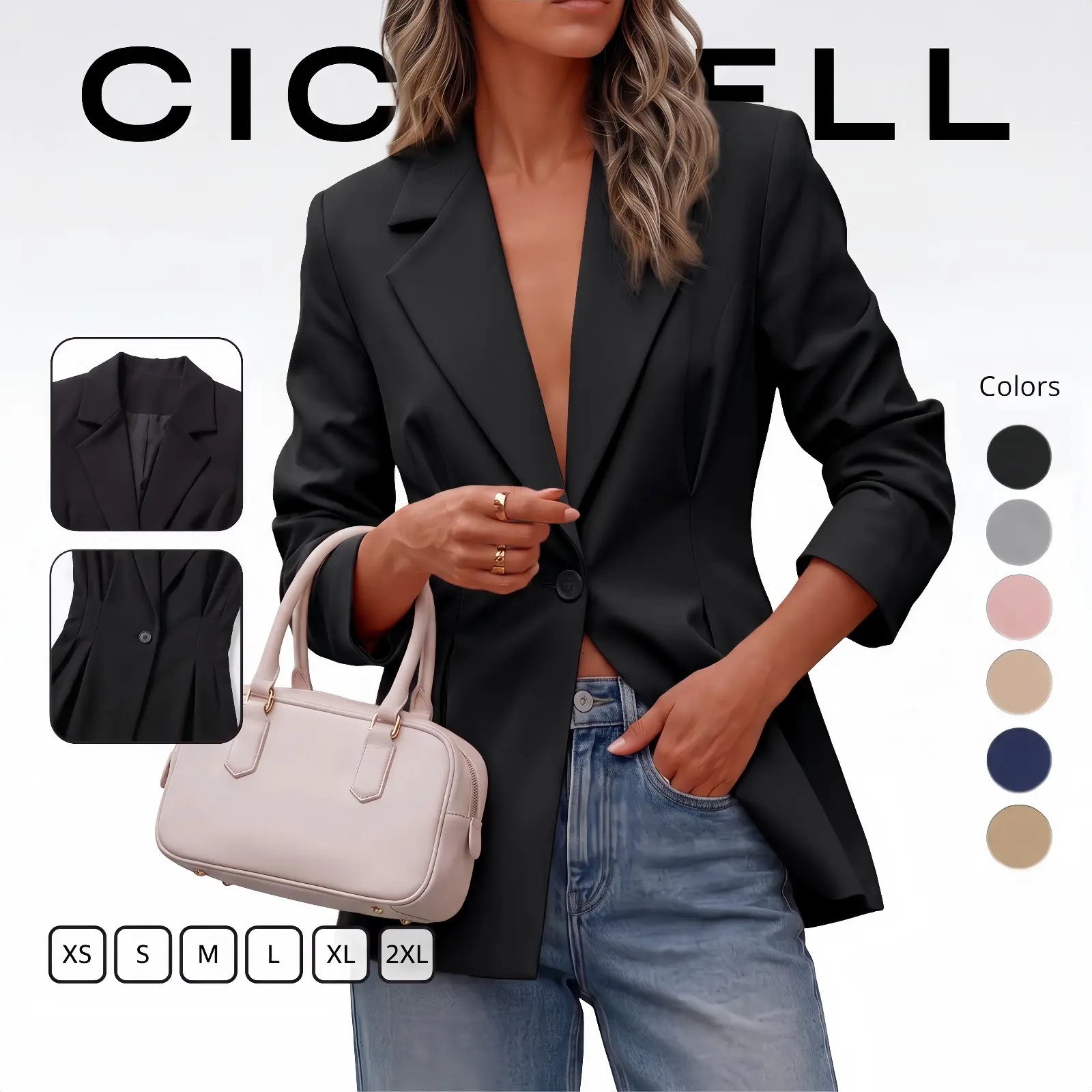 Cicy Bell Womens Business Casual Blazer Open Front Pleated Suit Jackets | Collar Lapel, Long Sleeve, Trendy Casual, Work Office, V Neck, Collar Lapel