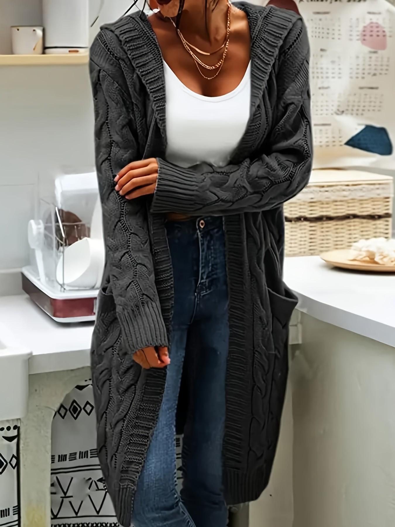 Women's Oversized Y2K Long Sleeve Cardigan, Simple Yet Chic Design, Hooded Knit Cardigan Open Front Long Sleeve Sweater Cardigan with Pockets, Perfect for Casual Wear, Comfortable & Stylish
