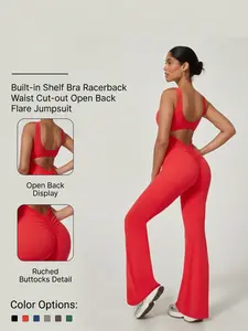 Women's Sporty Jumpsuit, Slim-Fitting Cut-Out Design, Below the Ankle, Plain Surface, Ideal for Yoga, Home Wear, Outdoor Activities