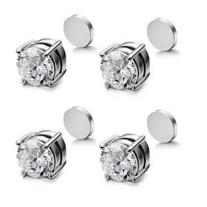 1 or 2 Pairs Fashion Jewelry Stainless Steel Magnetic Stud Earrings for Men Women Non-piercing CZ 6-8mm, no piercing ears, anti-allergic, Round Modern