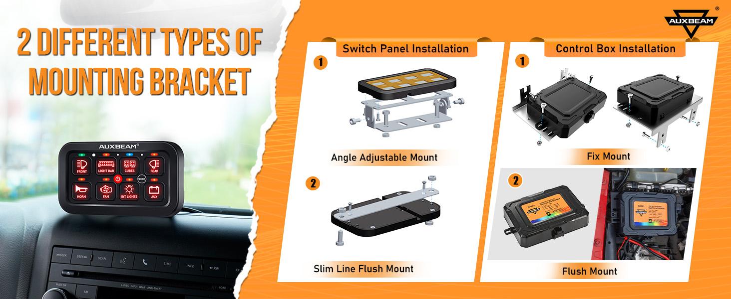 Auxbeam RGB 8 Gang Switch Panel Toggle Momentary Pulsed Mode with RGB Backlight & Waterproof Cover DC 12-24V Manual Backlit Off for Outdoor Lighting