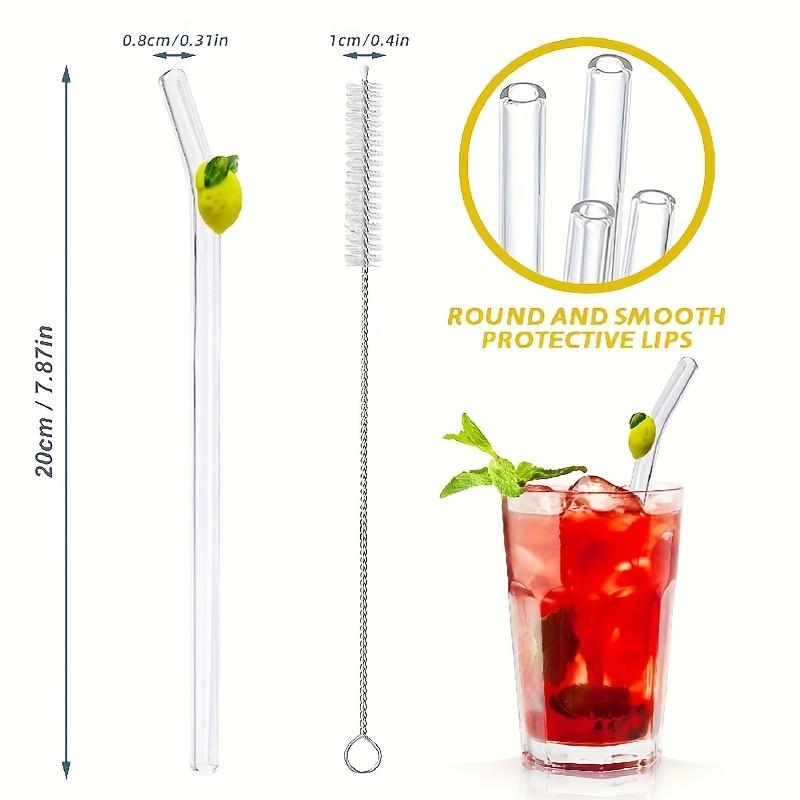 5-Piece Set Reusable Glass Straws with Cleaning Brush, Heat-Resistant Borosilicate, Dishwasher Safe, Ideal for Smoothies, Cocktails, Juices