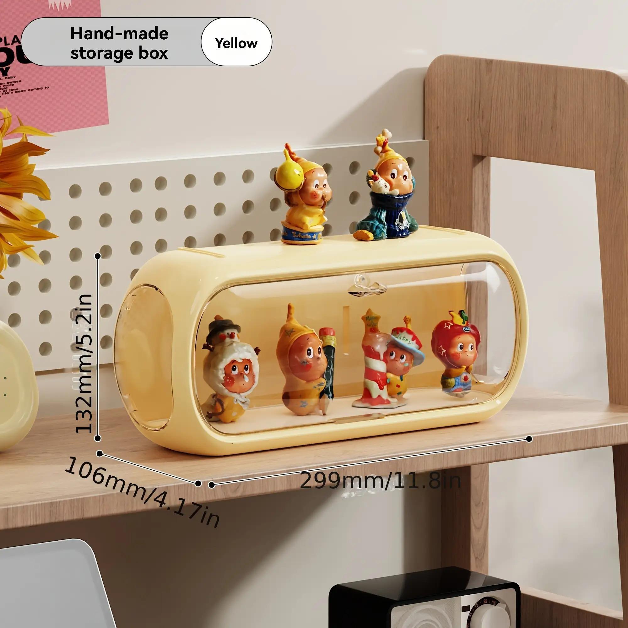 Multi-layer Stackable Collectible Display Box - Transparent Dustproof Acrylic Storage Box with Safety Compartments, Space-saving Organizer for Dolls, Figurines, Model Toys, and Collectible Items (White/Blue/Yellow), Doll Storage Display Cabinet